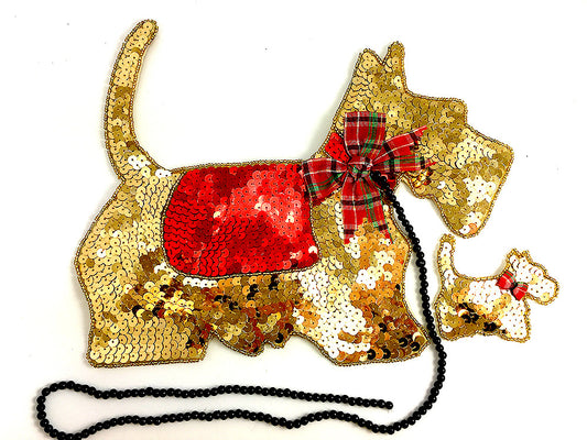 Scottie Dog with Puppy Large Gold 10.5 x 8.75