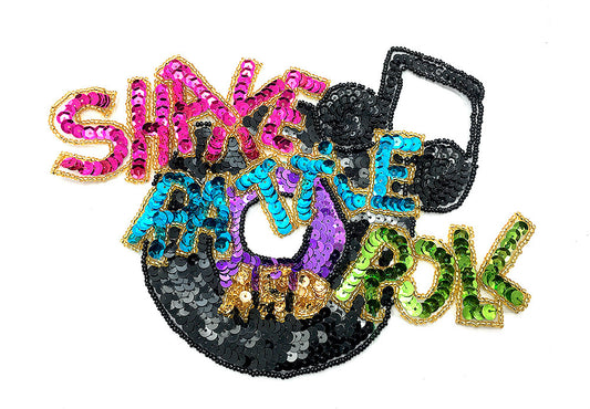 Shake Rattle and Roll, Rock and Roll Sequin Beaded Applique 6.5" x 8"