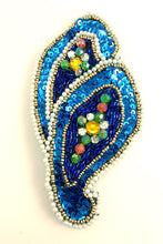 Load image into Gallery viewer, Designer Motif Paisley with Blue Sequins and Multi-Color Beads 5.5&quot;x 3&quot;