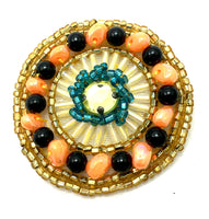 Designer Motif with peach black gold turquoise Beads and Rhinestone 1.75