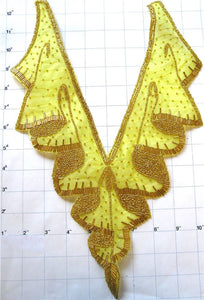 Designer Neckline Bodice with Gold Beads on Yellow Netting 15" x 11"