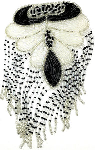 10 PACK Epaulet Black White and Silver Beads 7" x 4" - Sequinappliques.com