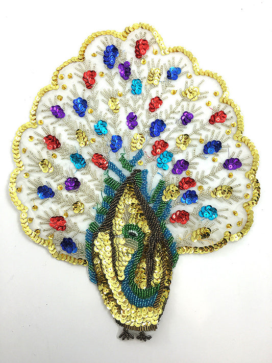 Peacock with Multicolored Sequins and Beads 12" x 10"
