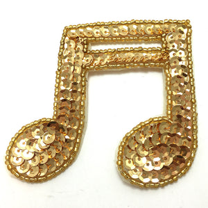 Double Note with Gold Sequins and Beads 3" x 3"