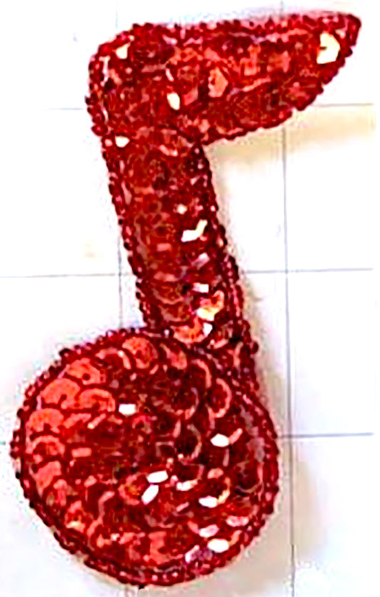 Single Musical Note with Red Sequins and Beads 3.5" x 2.5"