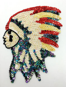 Native American Chief with Beige Moonlight Red Yellow Sequins and Black Beads in two variants