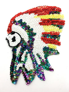 Native American Chief with White Moonlight Red Yellow Sequins, Black Beads in two variants