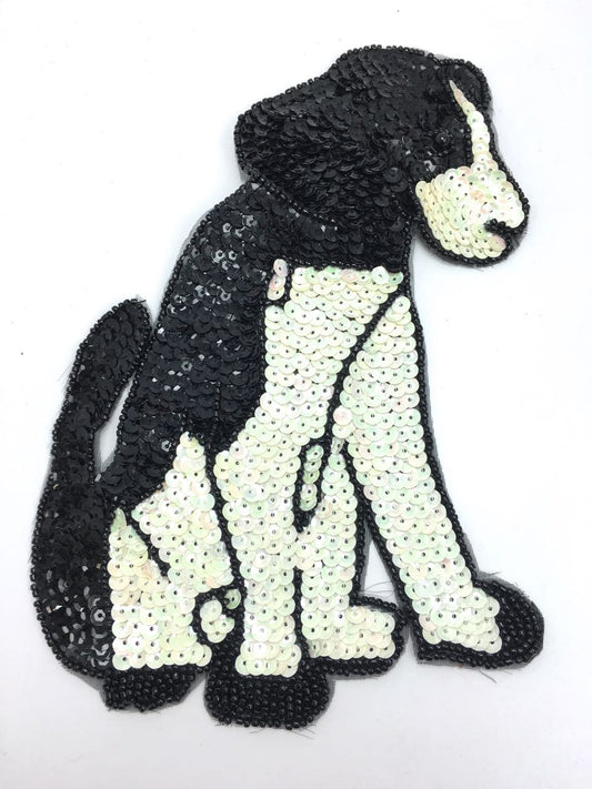Dog Sitting with Black and White Sequins and Beads 8" x 6"