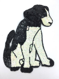 Dog Sitting with Black and White Sequins and Beads 8" x 6"