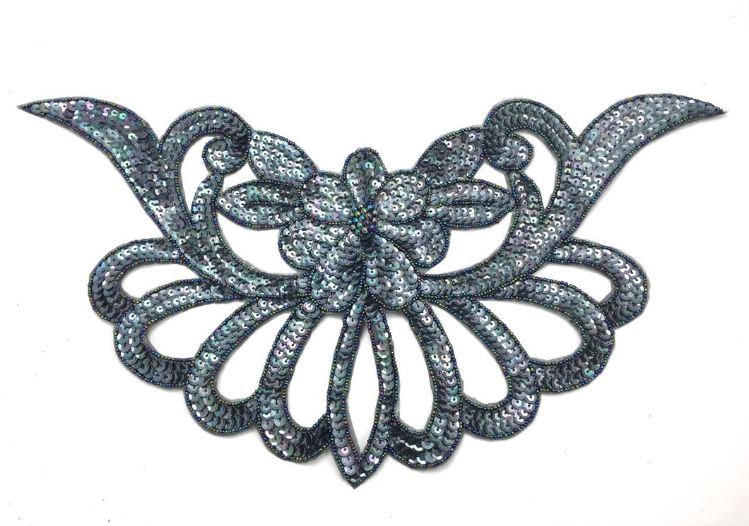 Designer Motif Flower Collar Neckline with Moonlight Sequins and Beads 16