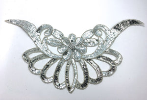 Designer Motif Flower Collar Neckline with Silver Sequins and Beads 16" x 9"