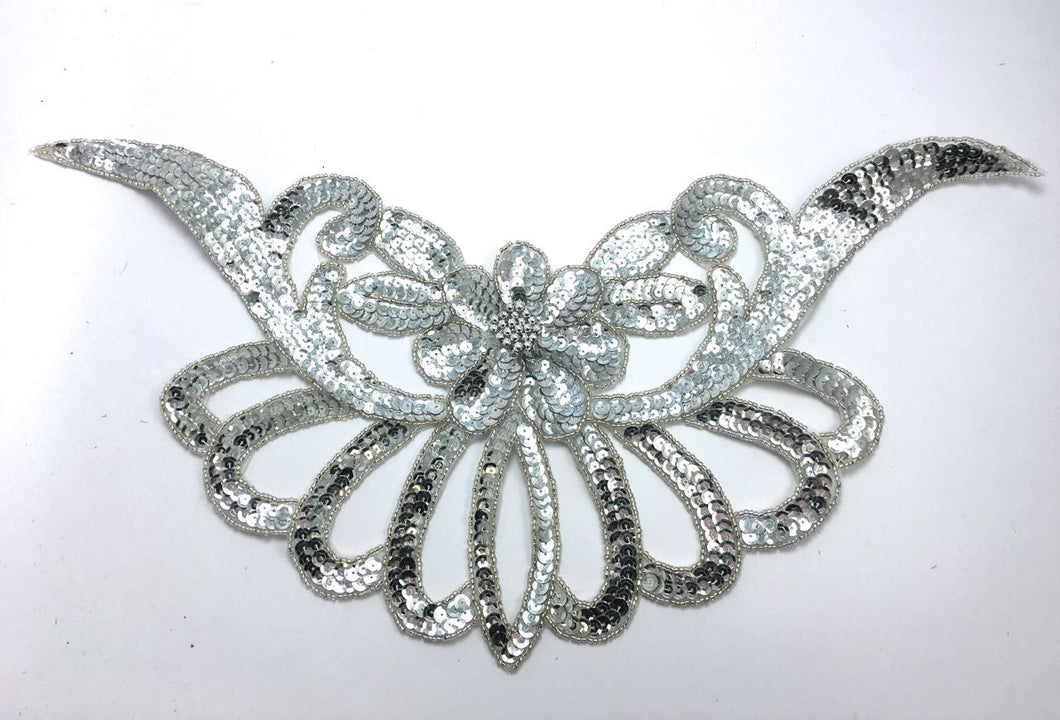Designer Motif Flower Collar Neckline with Silver Sequins and Beads 16