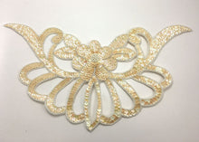 Load image into Gallery viewer, Designer Motif Flower Collar Neckline with Beige Sequins and Beads 16&quot; x 8&quot;