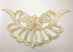 Designer Motif Flower Collar Neckline with Beige Sequins and Beads 16" x 8"
