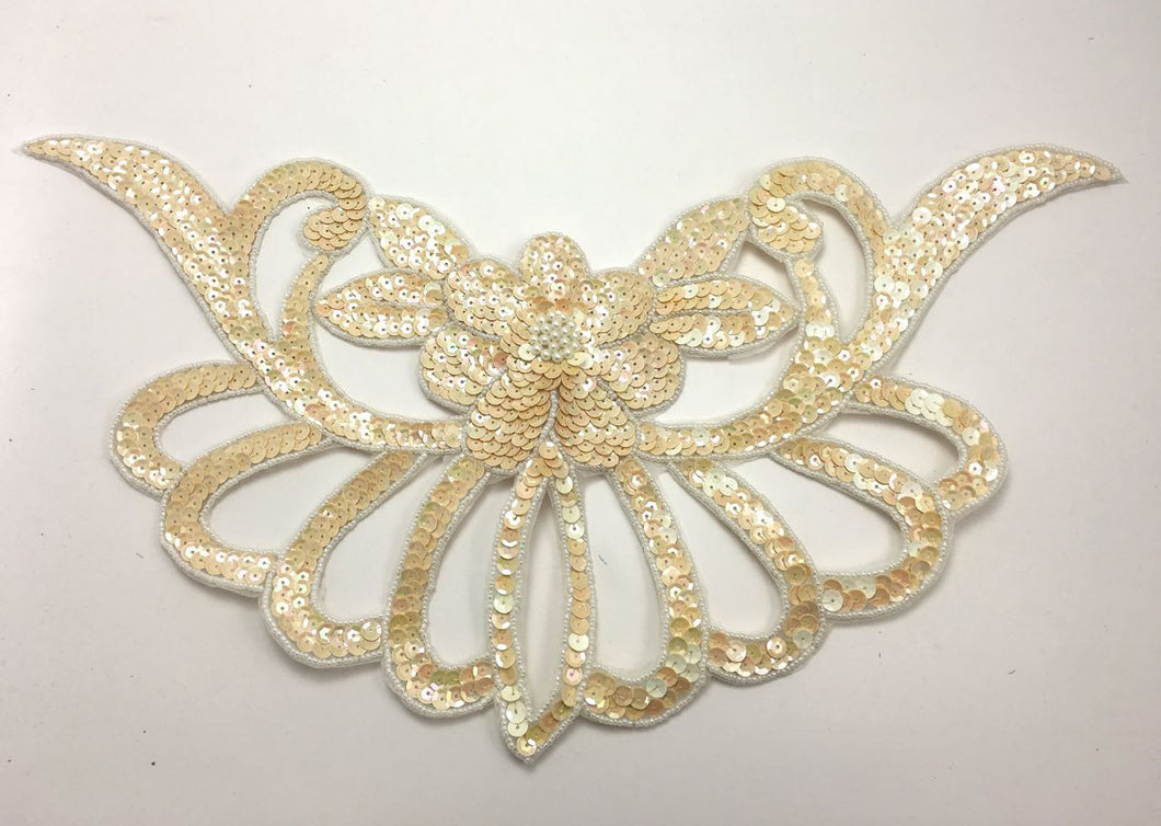 Designer Motif Flower Collar Neckline with Beige Sequins and Beads 16