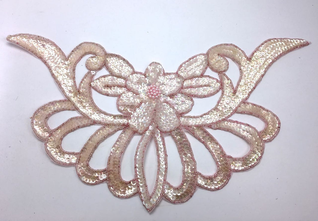 Designer Motif Flower Collar Neckline with Light Pink Sequins and Beads 16