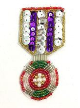 Load image into Gallery viewer, Badge Medal with Multi-Colored Sequins and Beads 3.5&quot; x 2&quot; - Sequinappliques.com