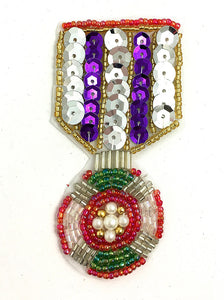 Badge Medal with Multi-Colored Sequins and Beads 3.5" x 2" - Sequinappliques.com