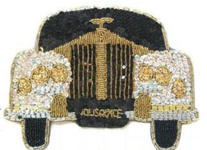 Rolls-Royce Auto Silver Gold Black Sequins and Beads 6.5" x 8.5"