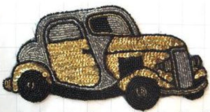 Classic Car, Gold and Black/Silver Sequins and Beads 4" x 8.5"