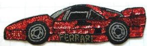 Ferrari Sports Car Red and Black Sequins 10" x 3"