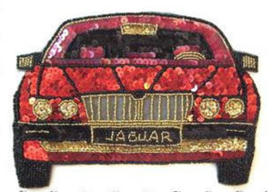 Jaguar with Red Gold Black Sequins and Beads 5.5" x 8"