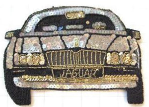 Jaguar Silver Black Gold Sequins and Beads 5.5" x 8"