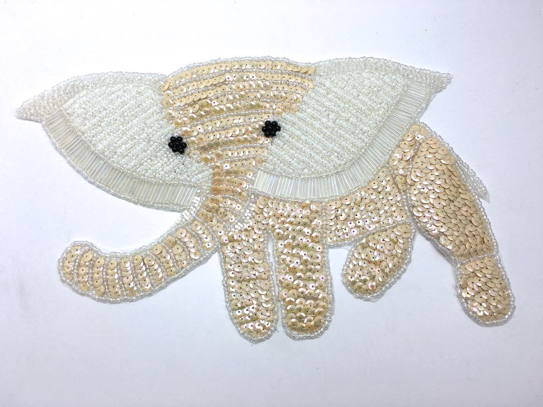 Elephant with Light Beige and White Sequins and Beads 7.5