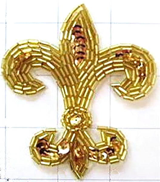 10 PACK Fleur de lis Gold Sequins and Beads 3" x 3" - Sequinappliques.com