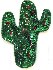 Cactus with Green and Red Sequins and Beads 6.5" x 5"