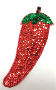 Chili Pepper Singles and Pairs with Red and Green Sequins and Beads 6.5" x 2"