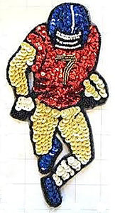 Football Player Red Gold Blue Sequins and Beads 8" x 4.25"