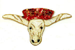 Steer Texas Longhorn with Word Texas, Beige, Red and Gold Sequins and Beads 4" x 7.5"