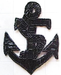 Anchor Black Beads 4.5" x 3.5" - Sequinappliques.com