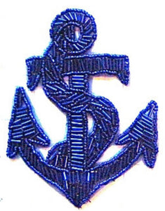 Anchor with Silver Beads Blue Rope 5" x 3.5" - Sequinappliques.com