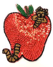 Load image into Gallery viewer, Apple with Worm 5&quot; x 4.5&quot; - Sequinappliques.com