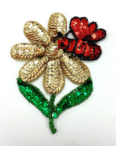 5 PACK Daisy Flower with Red Insect or Bee  6" x 4.5" - Sequinappliques.com