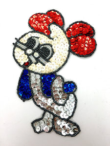 Mouse with Red Ears and Blue Shirt Sequin Beaded 6.5" x 2.25"