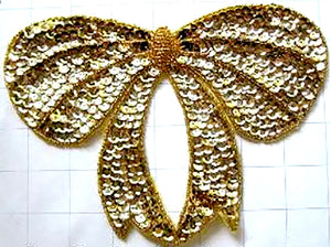 Bow with Gold Sequins and Beads 6" x 8"