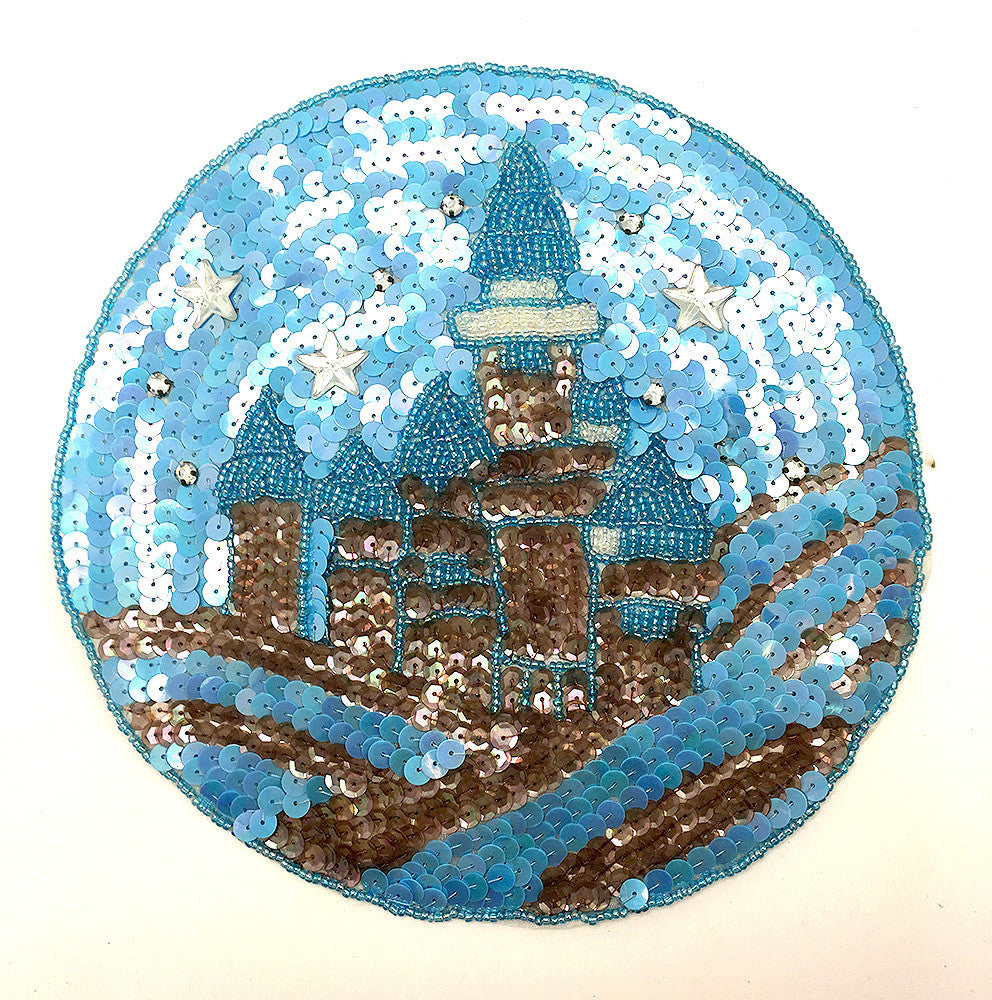 Starry Sky w/Castle. Blue and Bronze Sequins and Beads 7.75