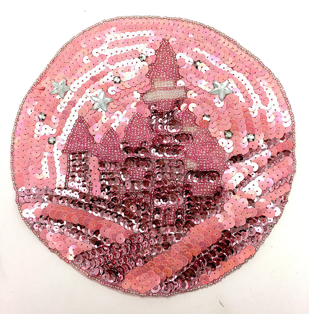 Starry Sky Over Castle. Pink Sequins & Beads & Rhinestones 7.75