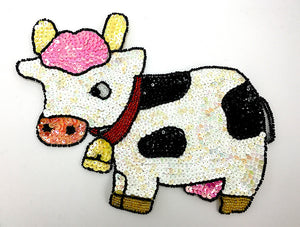 Cow White and Black Sequin Beaded 6" X 7"
