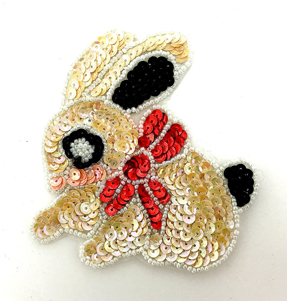 Bunny Rabbit with Multi-Colored Beige Sequins and Red Bow 4