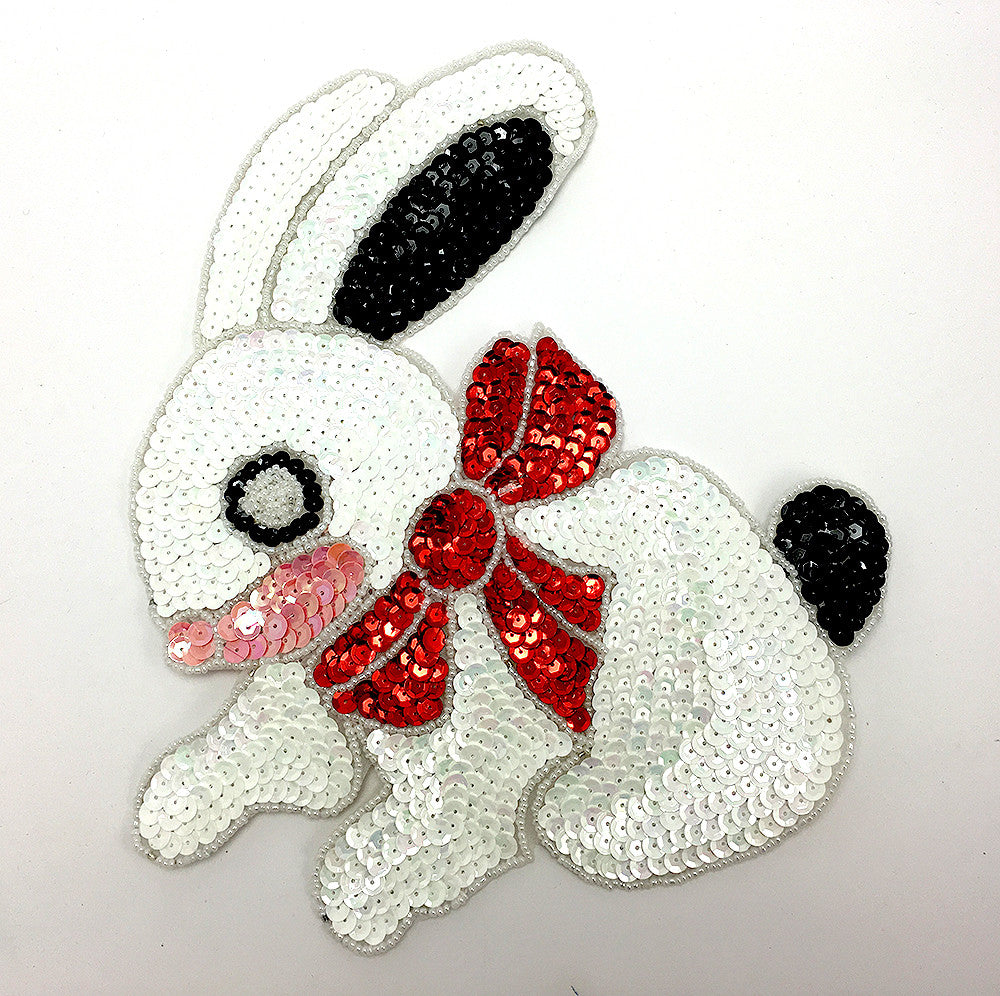 Rabbit Bunny with White Sequins Red Bow 9