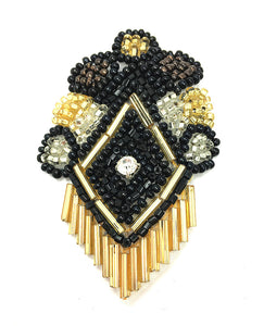 Designer Motif with Black Gold Beads and Rhinestone 2.5" X 1.75"