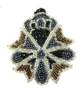Crest with Grey and Silver and Bronze Beads 3" x 3"