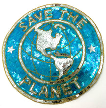 Load image into Gallery viewer, Save the Planet with Turquoise and Gold Sequins and Beads 11&quot;