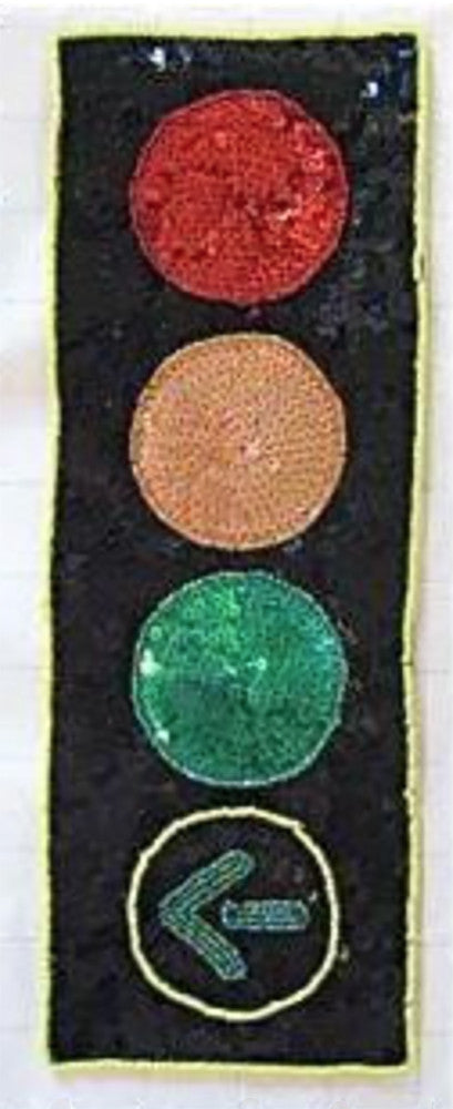 Traffic Light Appliqué with Red, Yellow, Green and Black Sequins and Beads - Choice of Size 11" x 4" or 6" x 3"