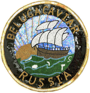 Sailboat and Beluga Caviar Russia Words Applique 11"