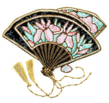 Load image into Gallery viewer, 5 PACK Fan Victorian Style Exotic with Sequins and Beads 16&quot; x 12&quot; - Sequinappliques.com